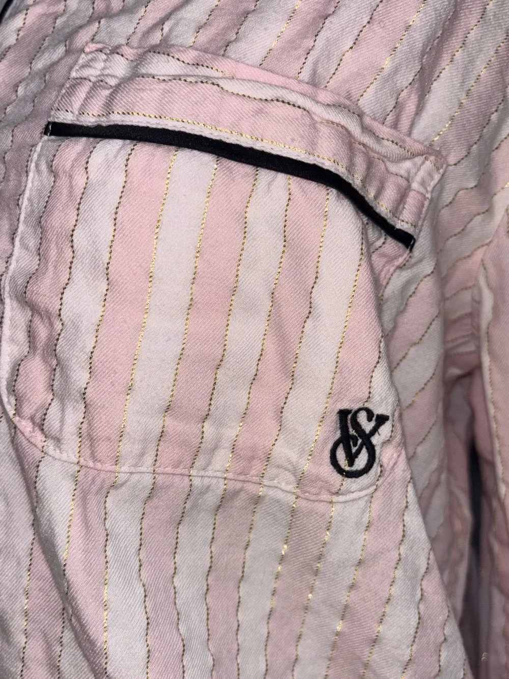 Victoria's Secret Pale Pink Pajama Set with Black Piping